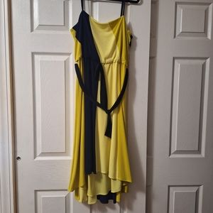 Calvin Klein Yellow and Black Colorblock Midi Dress